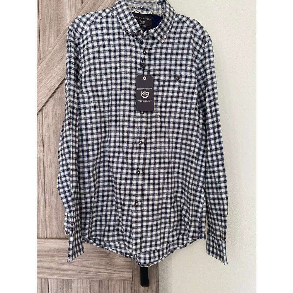 NWT Report collection men’s long sleeve plaid button down large